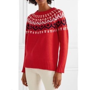 J. Crew Fair Isle Cerise Red Merino Wool Chunky Sweater